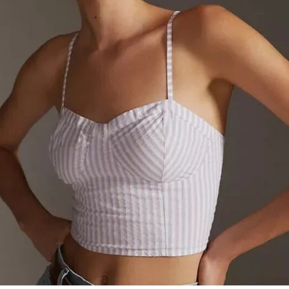 Anthropologie Striped Smocked Bustier Crop Top Size Small - Picture 1 of 7